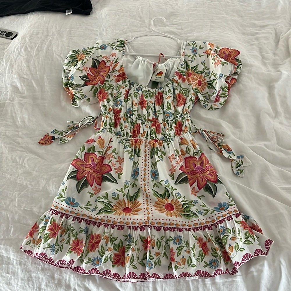FARM Rio NWT Bloom Garden Off White Short Sleeve Mini Dress (xs)
